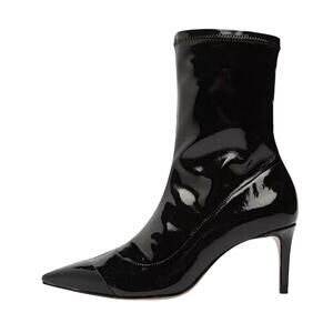 SCHUTZ LUH PATENT LEATHER STRETCH MID CALF BOOTS‎ IN BLACK NEW WOMEN'S SIZE 8B